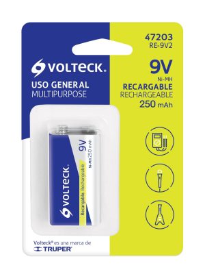 RE-9V2E1.jpg 47203 - Blíster con 1 pila recargable 9V uso general, 250 mAh