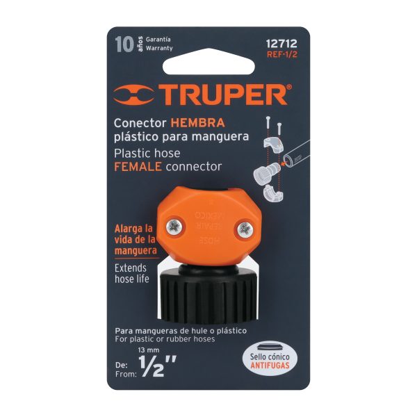 12712 - Conector 1/2' hembra de ABS para manguera, Truper