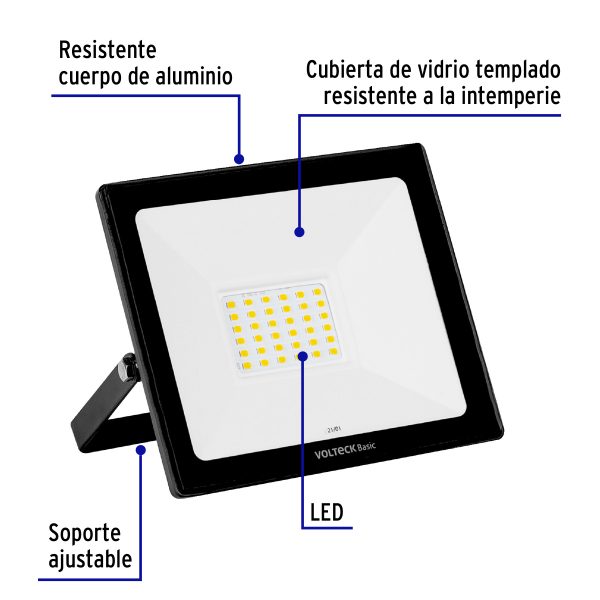 28091 - Reflector ultra delgado LED 30 W luz cálida, Volteck Basic
