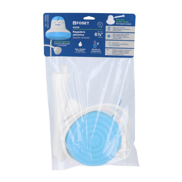 40239 - Regadera eléctrica, 4 temperaturas, 16.5cm, azul, Foset