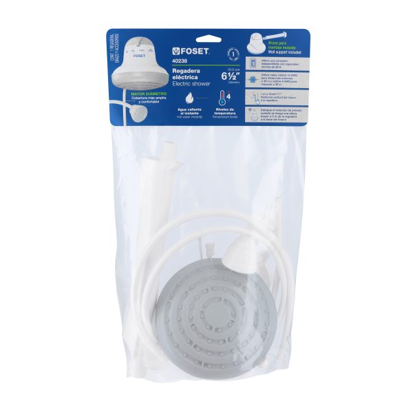 40238 - Regadera eléctrica, 4 temperaturas, 16.5cm, gris, Foset