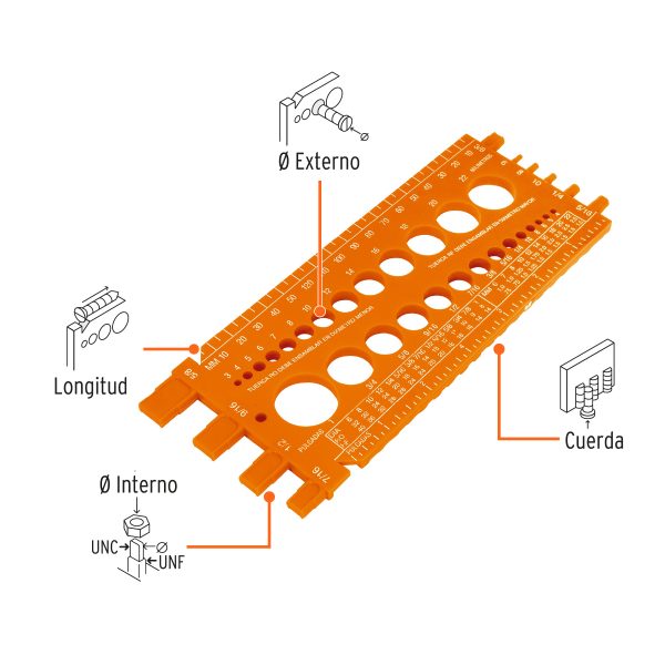 10811 - Regleta medidora de tuercas y tornillos, 22 cm, Truper