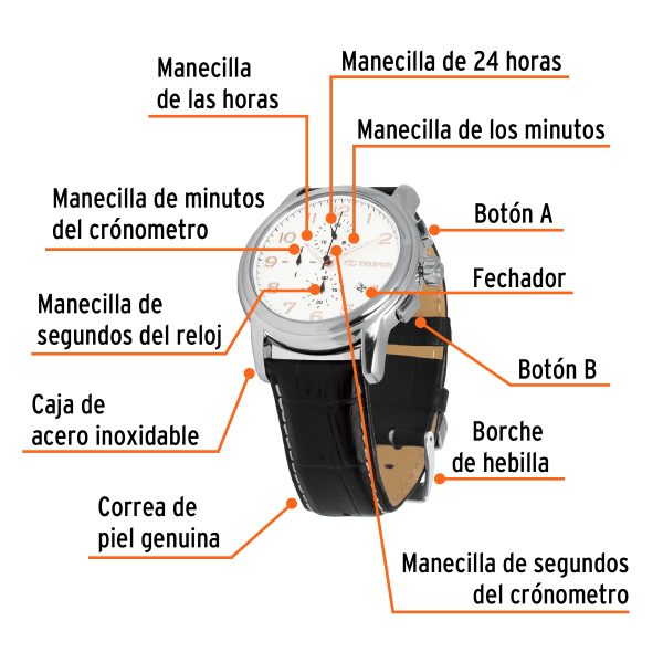 60071 - Reloj para caballero, correa de piel, Truper