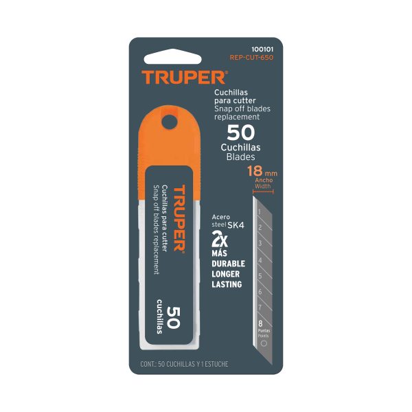 100101 - Estuche con 50 cuchillas SK4 de 18 mm para cutter, Truper