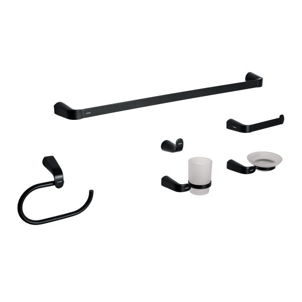 44277 - Juego de 6 accesorios para baño, negro, FOSET RIVIERA