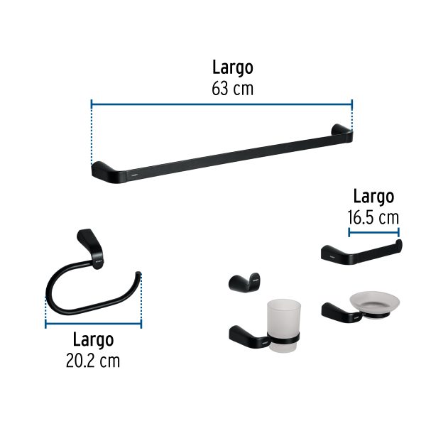 44277 - Juego de 6 accesorios para baño, negro, FOSET RIVIERA