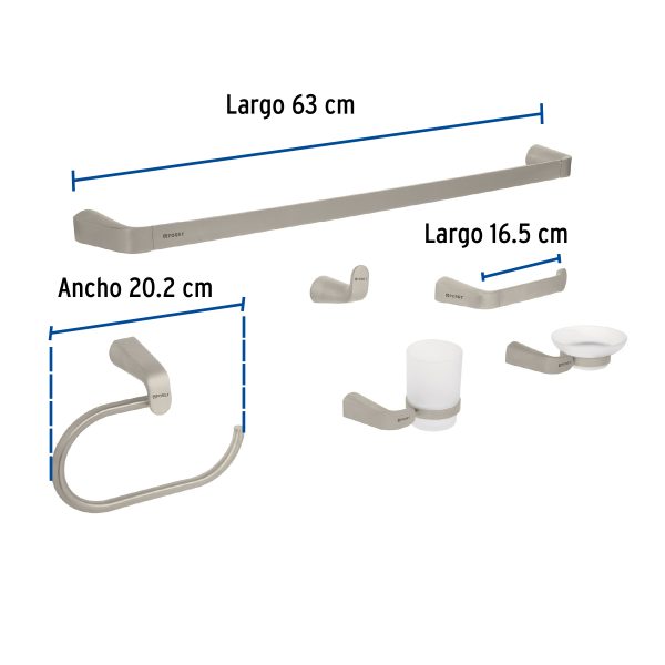 45226 - Juego de 6 accesorios para baño acabado satín, Riviera
