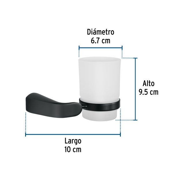 44287 - Portavaso cepillero con vaso de vidrio, negro, FOSET RIVIERA