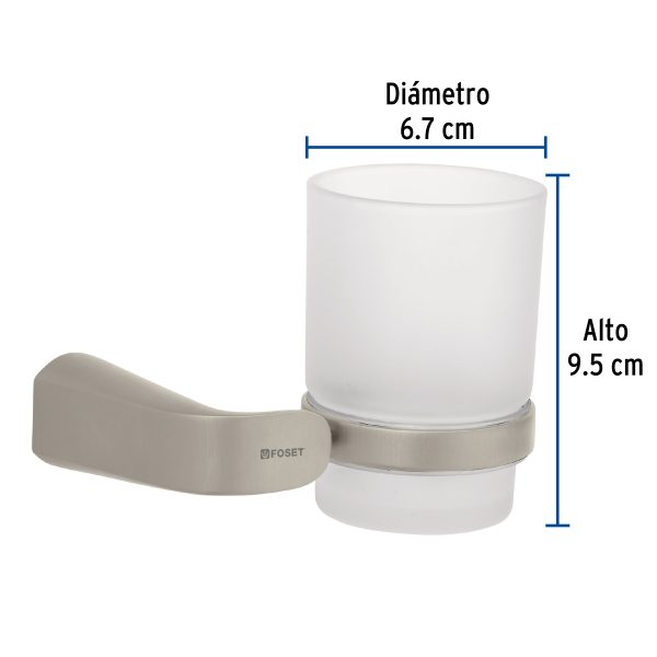 45220 - Portavaso cepillero satín con vaso de vidrio, Foset Riviera