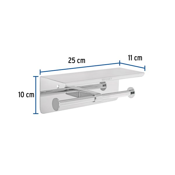 46356 - Portarrollo doble en cromo con soporte para celular, Riviera