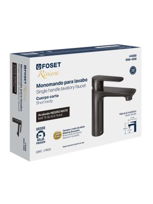 44089 - Monomando corto para lavabo, negro, FOSET RIVIERA