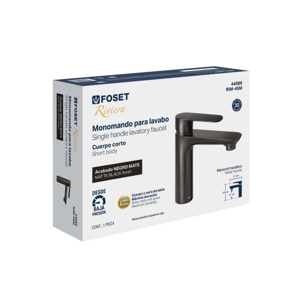 44089 - Monomando corto para lavabo, negro, FOSET RIVIERA