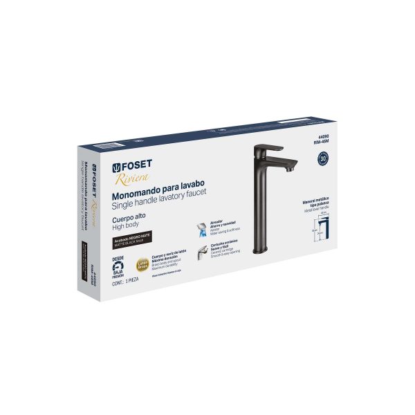 44090 - Monomando alto para lavabo, negro, FOSET RIVIERA