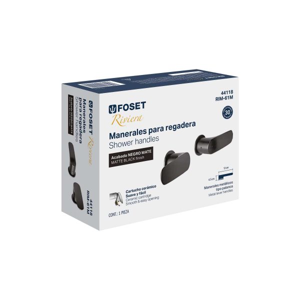 44118 - Juego manerales palanca para regadera, negro, FOSET RIVIERA