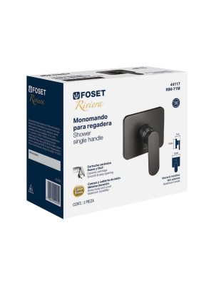 44117 - Monomando para regadera sin desviador, negro, FOSET RIVIERA
