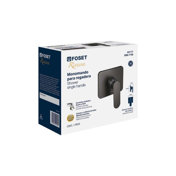 44117 - Monomando para regadera sin desviador, negro, FOSET RIVIERA