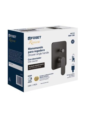 44112 - Monomando para regadera con desviador, negro, FOSET RIVIERA