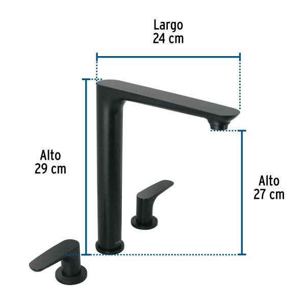 44096 - Mezcladora cuello alto para fregadero, negro, FOSET RIVIERA