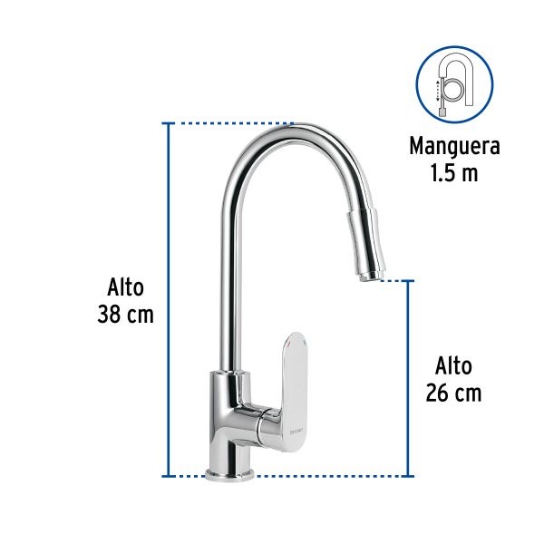 45194 - Monomando retráctil para fregadero, cromo, FOSET RIVIERA