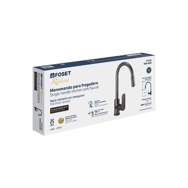 44104 - Monomando retráctil para fregadero, negro, FOSET RIVIERA