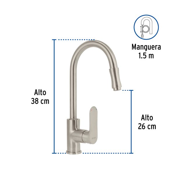 45183 - Monomando retráctil para fregadero, satín, FOSET RIVIERA