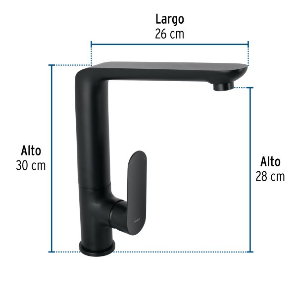 44102 - Monomando cuello alto para fregadero, negro, FOSET RIVIERA