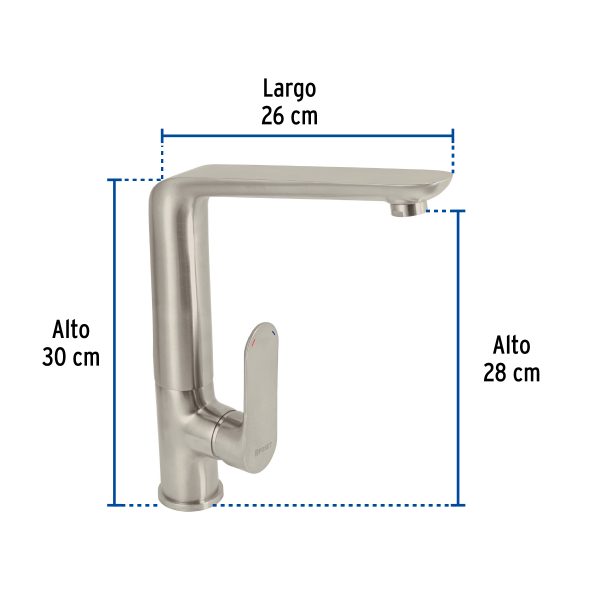 45182 - Monomando cuello alto para fregadero, satín, FOSET RIVIERA