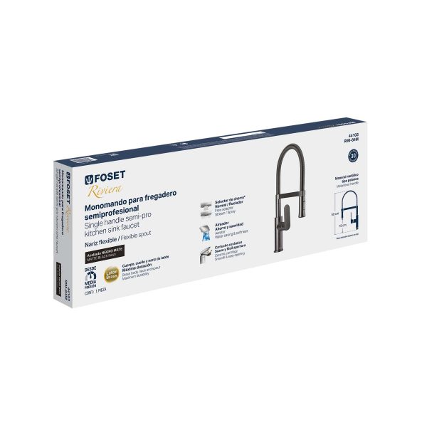 44103 - Monomando nariz flexible para fregadero, negro,FOSET RIVIERA