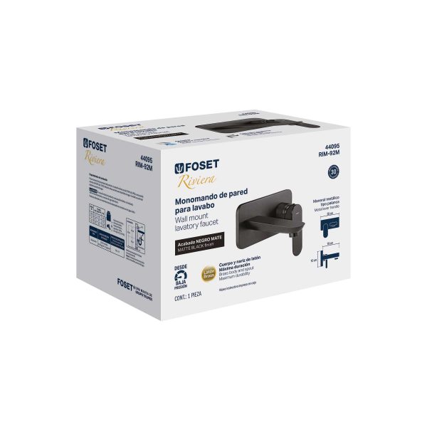 44095 - Monomando a pared para lavabo, negro, FOSET RIVIERA