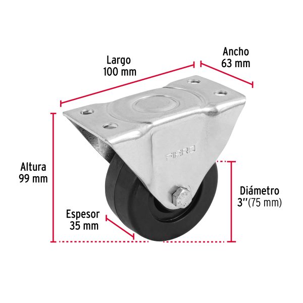 48599 - Rodaja hule 3', placa fija con buje, carga 50 kg, FIERO