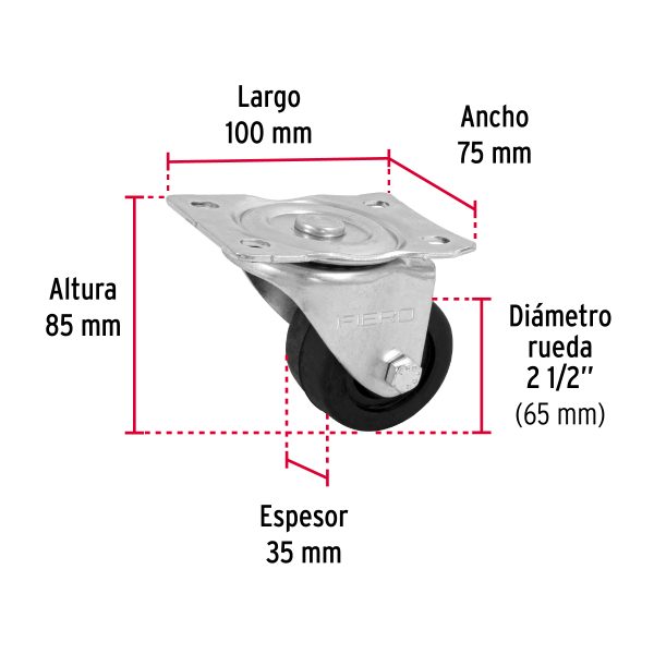48607 - Rodaja hule 2-1/2' placa giratoria c/buje, carga 50kg, FIERO