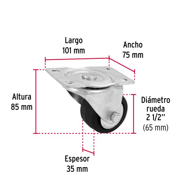 48608 - Rodaja hule 2-1/2', placa giratoria c/balero, carga 50kg