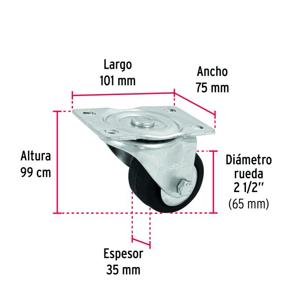 48611 - Rodaja hule 3', placa giratoria c/balero, carga 60kg, FIERO