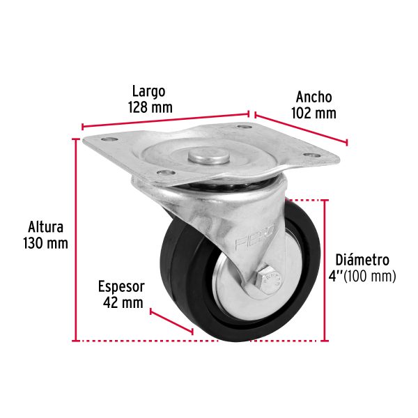 48613 - Rodaja hule 4', placa giratoria c/balero, carga 100kg, FIERO
