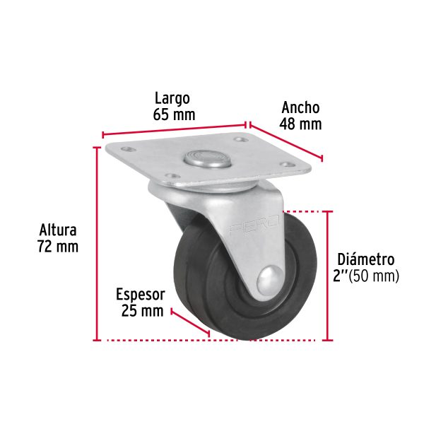 48605 - Rodaja hule 2', placa giratoria c/balero, carga 40kg, FIERO