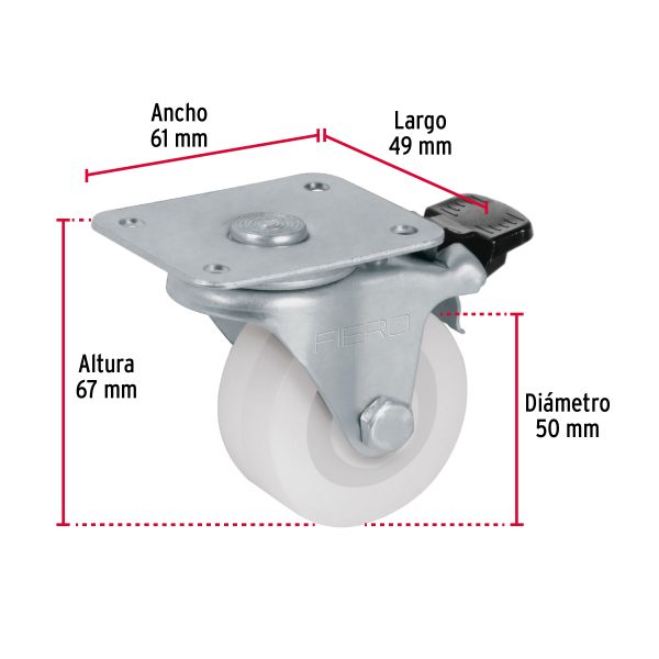 48633 - Rodaja de polietileno 2' placa giratoria, con freno, FIERO