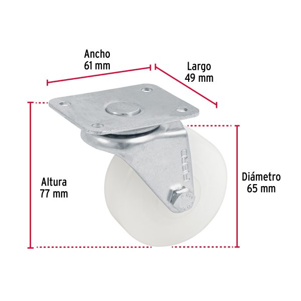 48626 - Rodaja de polietileno 2-1/2' placa giratoria con buje, FIERO