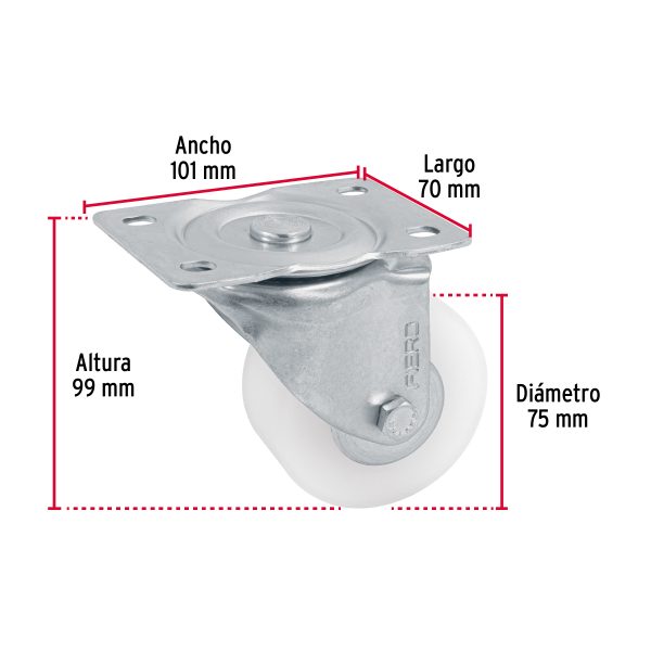 48629 - Rodaja de polietileno 3' placa giratoria, con balero, FIERO