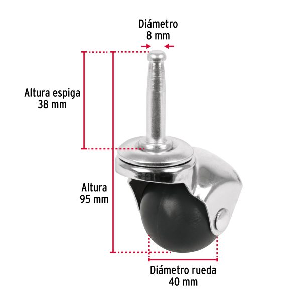 49694 - Rodaja esférica, 40 mm con espiga tipo socket, Fiero