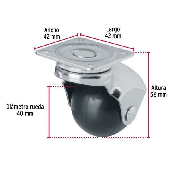 44390 - Rodaja esférica, 40 mm con placa, Fiero