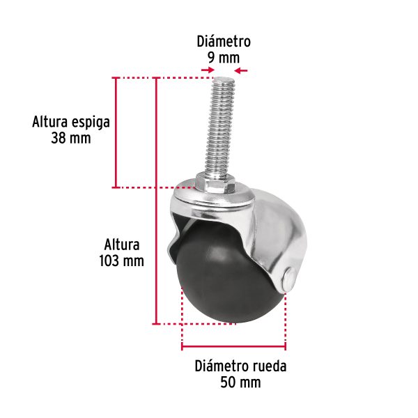 44396 - Rodaja esférica, 50 mm con espiga, Fiero