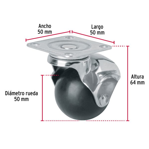 44391 - Rodaja esférica, 50 mm con placa, Fiero