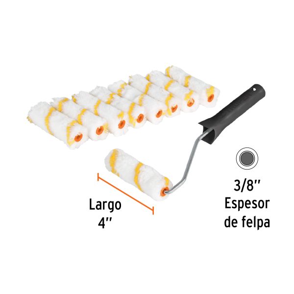 12132 - Kit de maneral y 9 mini rodillos de 4' de poliéster, Truper