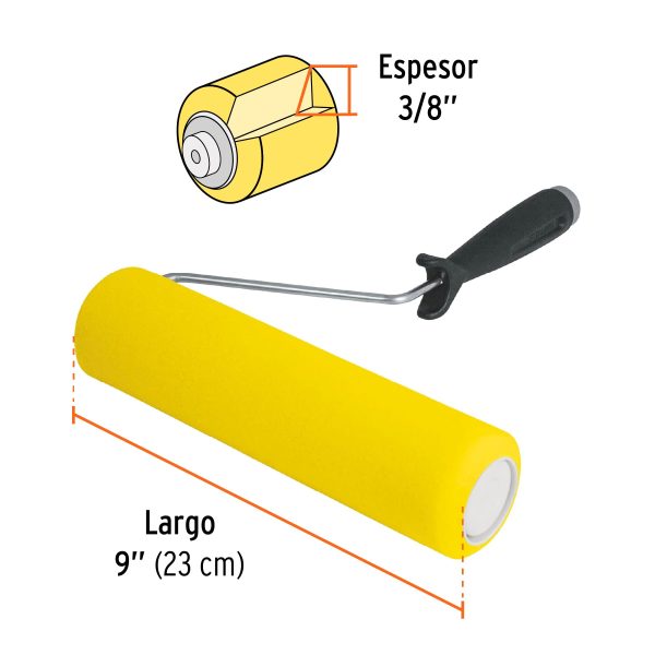 13841 - Rodillo para pintar 9' x 3/8' de esponja, superficies lisas