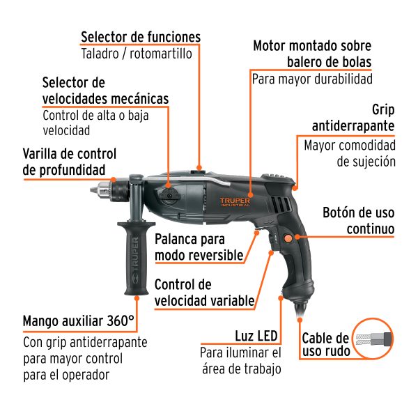 16666 - Rotomartillo 1/2', 1200W, TRUPER INDUSTRIAL