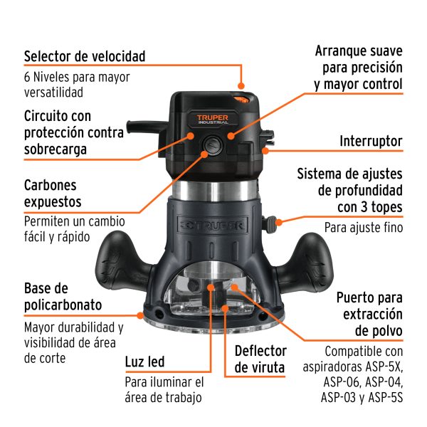 16686 - Router 1,440W, 2 HP, TRUPER INDUSTRIAL