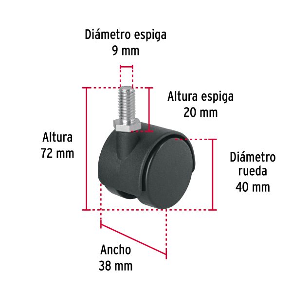 49696 - Rodaja tipo yoyo de 40 mm con espiga roscada, Fiero