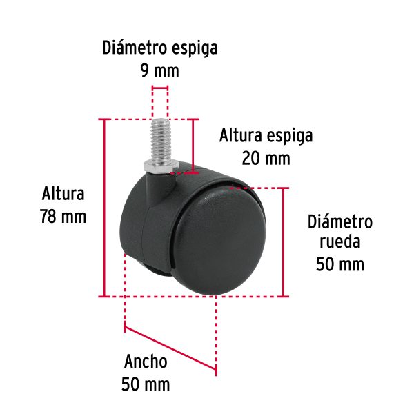 49697 - Rodaja tipo yoyo de 50 mm con espiga roscada, Fiero
