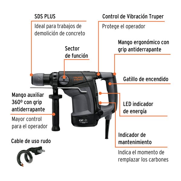 101221 - Rotomartillo SDS Plus 6 Joules, 1100W, TRUPER EXPERT