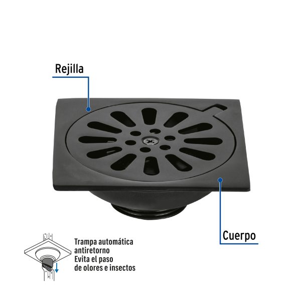 46596 - Resumidero cuadrado 4'x 4', latón, negro, Foset Aqua